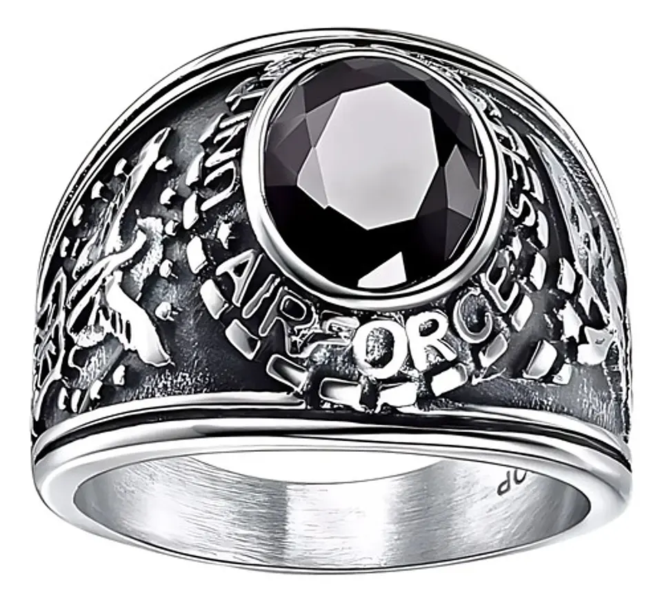 Anillo Militar Ee.uu. Color Plata Acero Inoxidable Hombre 1
