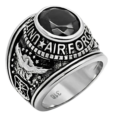 Anillo Militar Ee.uu. Color Plata Acero Inoxidable Hombre