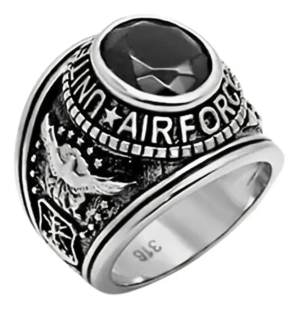 Anillo Militar Ee.uu. Color Plata Acero Inoxidable Hombre 2