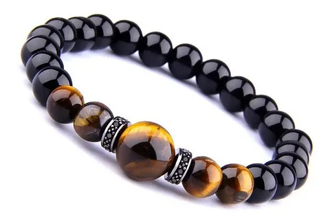 Pulsera Manilla Brazalete Piedra Natural Ojo De Tigre Hombre