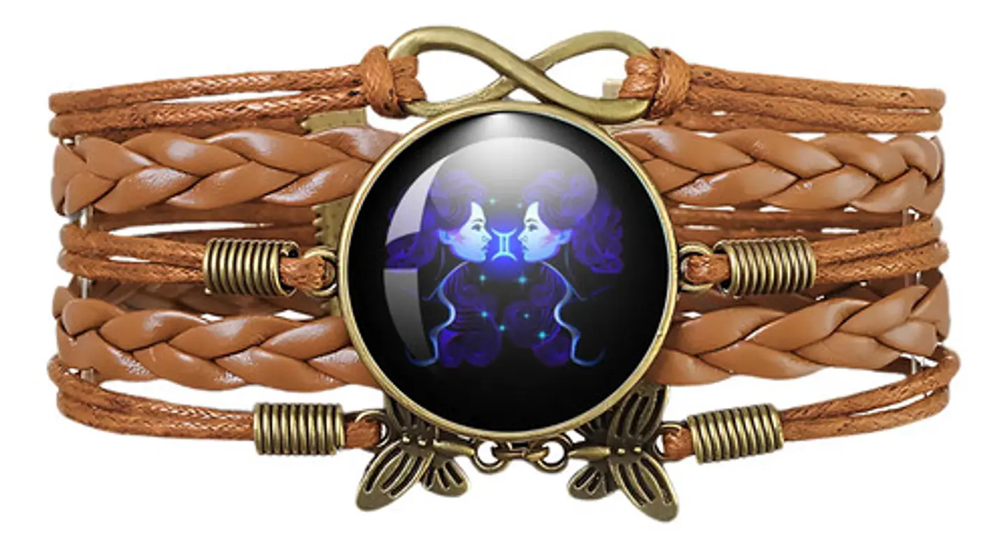 Pulsera Brazalete Manilla Cuero Signos Zodiaco Mujer Hombre 1