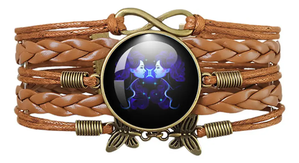 Pulsera Brazalete Manilla Cuero Signos Zodiaco Mujer Hombre 1