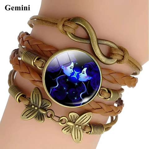 Pulsera Brazalete Manilla Cuero Signos Zodiaco Mujer Hombre