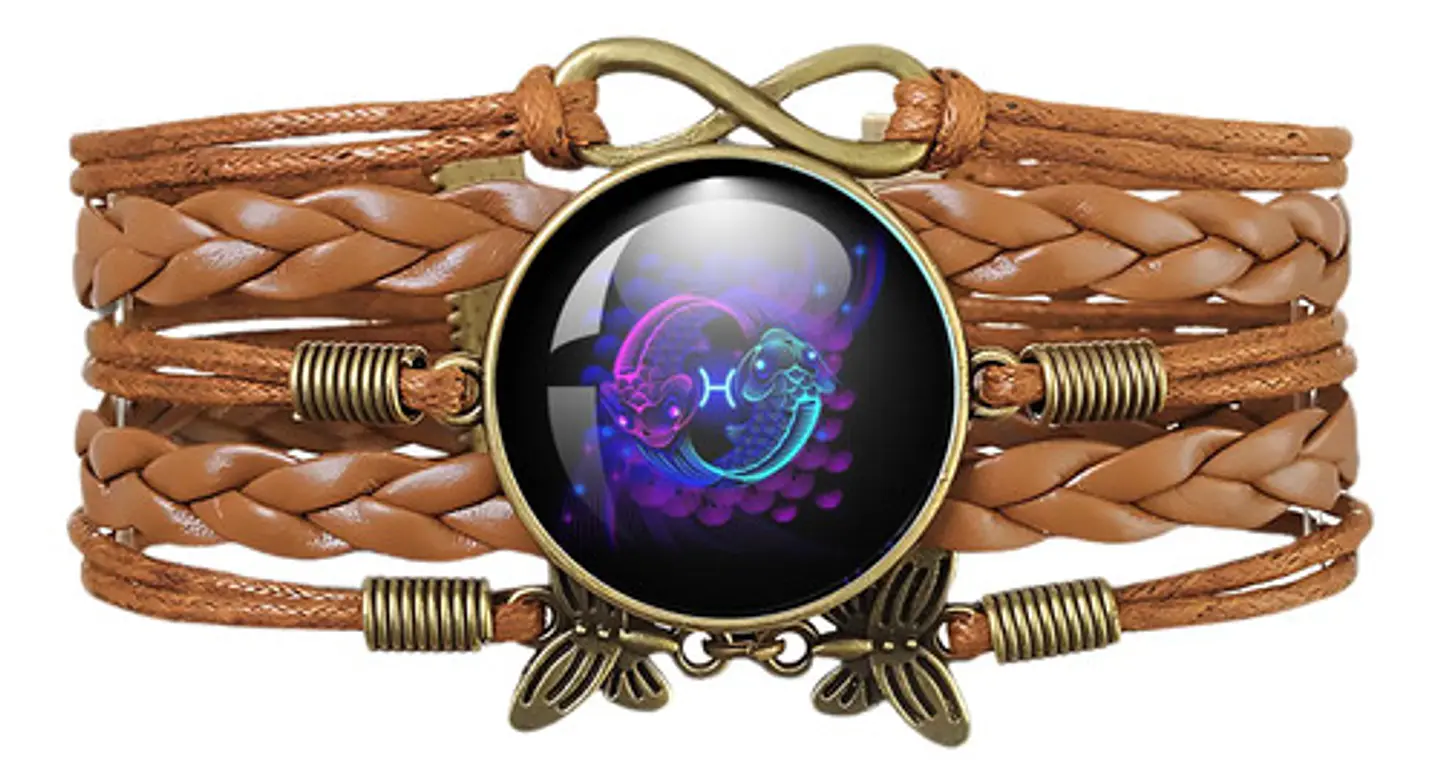 Pulsera Brazalete Manilla Cuero Signos Zodiaco Mujer Hombre 9