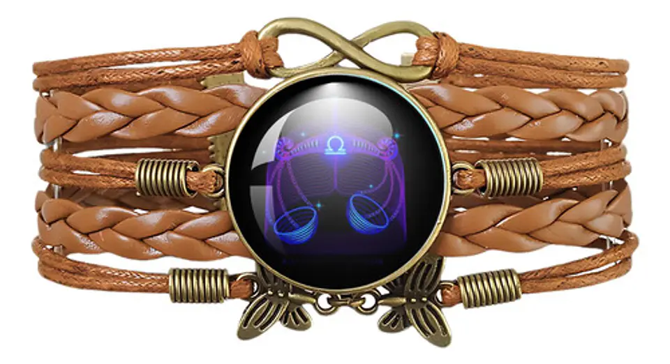 Pulsera Brazalete Manilla Cuero Signos Zodiaco Mujer Hombre 13