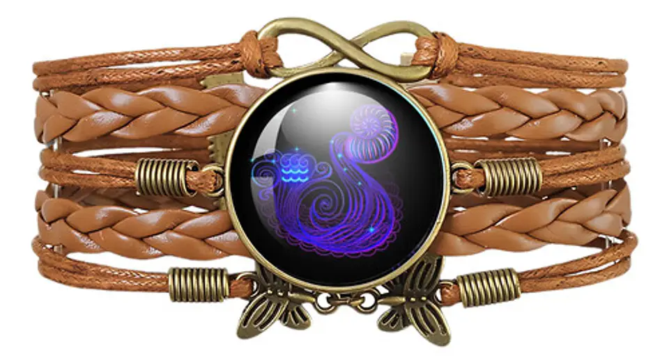 Pulsera Brazalete Manilla Cuero Signos Zodiaco Mujer Hombre 17