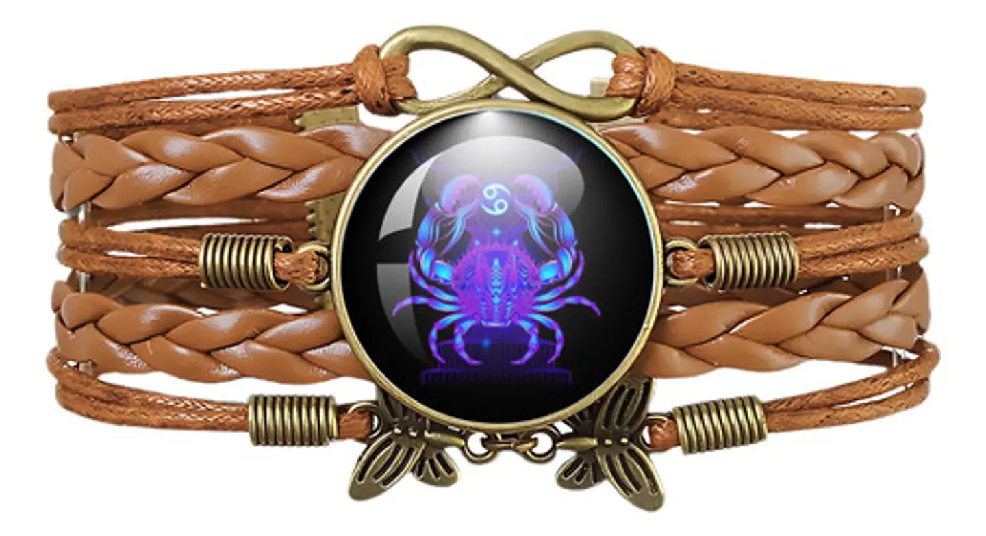 Pulsera Brazalete Manilla Cuero Signos Zodiaco Mujer Hombre 21