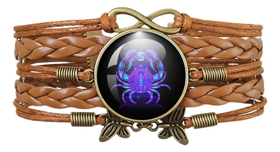 Pulsera Brazalete Manilla Cuero Signos Zodiaco Mujer Hombre 21