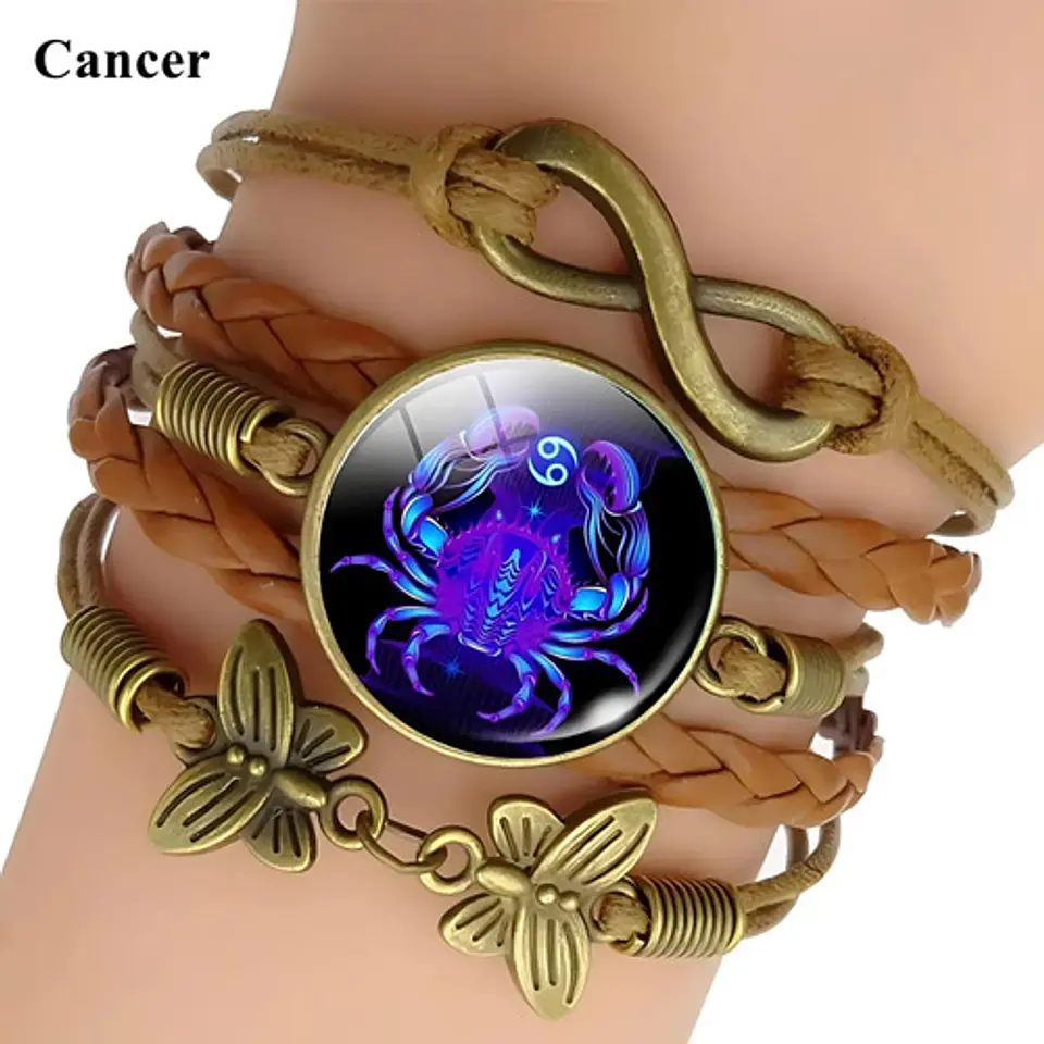 Pulsera Brazalete Manilla Cuero Signos Zodiaco Mujer Hombre 22