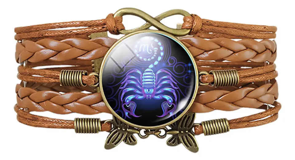 Pulsera Brazalete Manilla Cuero Signos Zodiaco Mujer Hombre 29