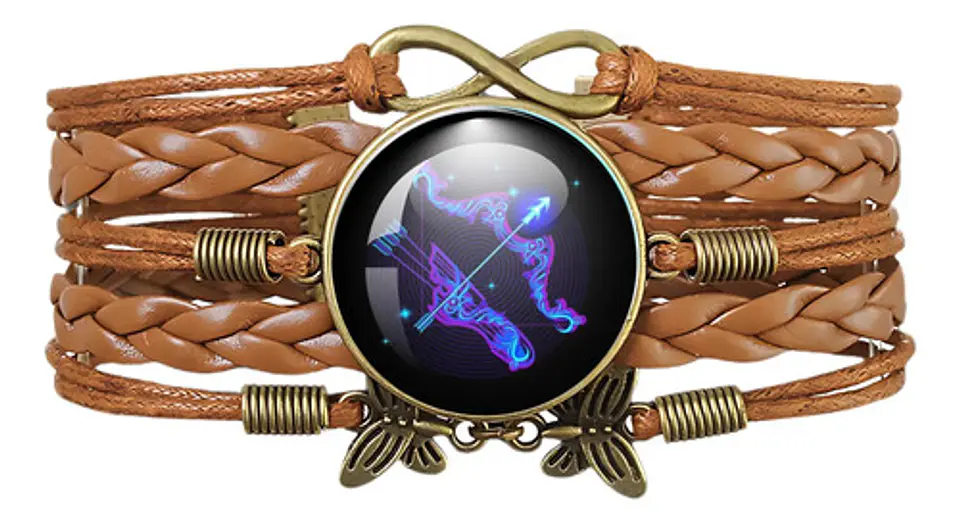 Pulsera Brazalete Manilla Cuero Signos Zodiaco Mujer Hombre 33