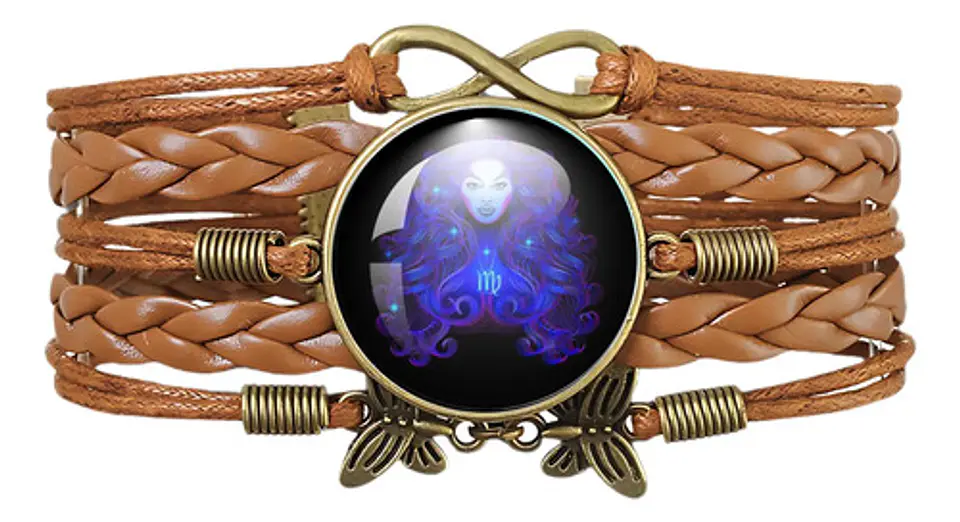 Pulsera Brazalete Manilla Cuero Signos Zodiaco Mujer Hombre 45
