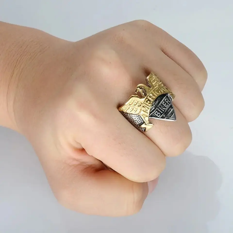 Anillo Acero Inoxidable Águila Color Oro Y Plata Para Hombre 3
