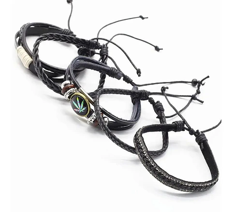 Pulsera par Hombre y Mujer Manillas de cuero hoja Cannabis