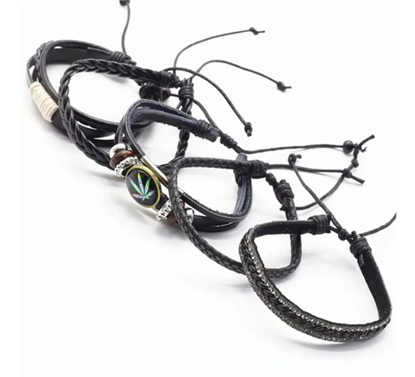 Pulsera par Hombre y Mujer Manillas de cuero hoja Cannabis 2