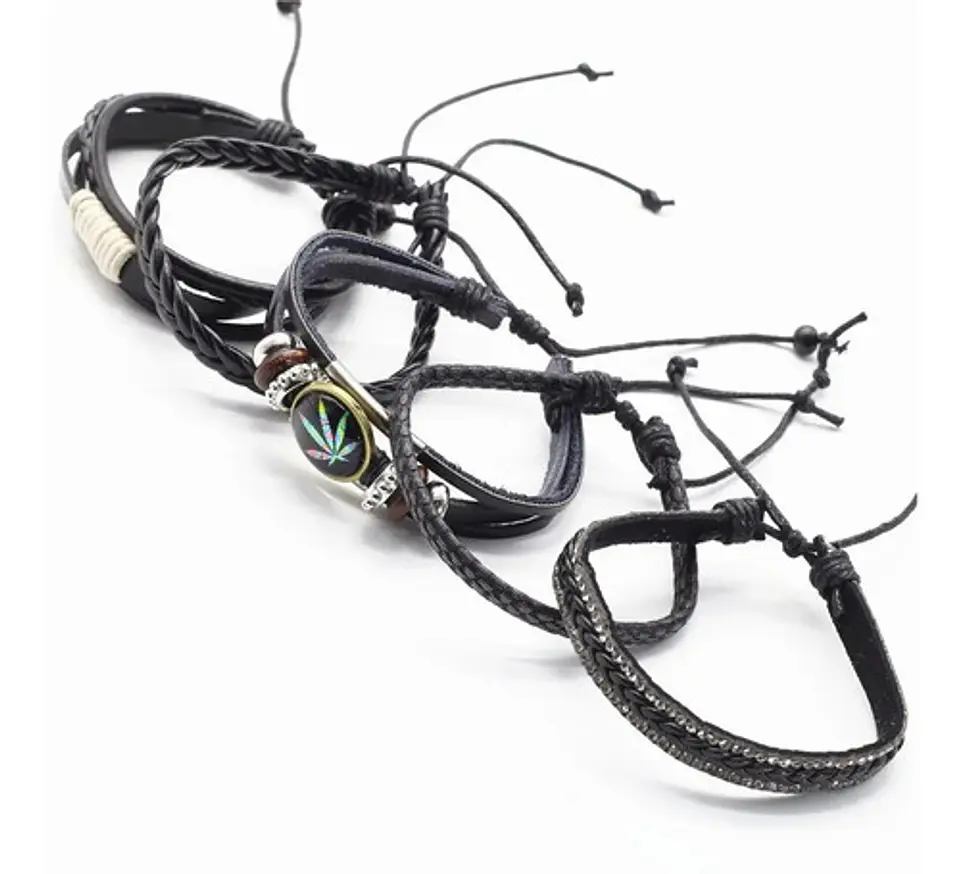 Pulsera par Hombre y Mujer Manillas de cuero hoja Cannabis 2
