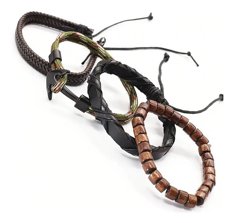 Pulsera Brazalete Manilla Ancla Cuero Genuino Hombre Mujer