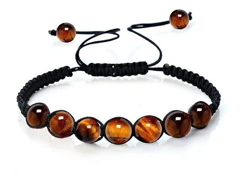 Pulsera Manilla Ajustable Piedras Ojo Tigre Volcánica Hombre