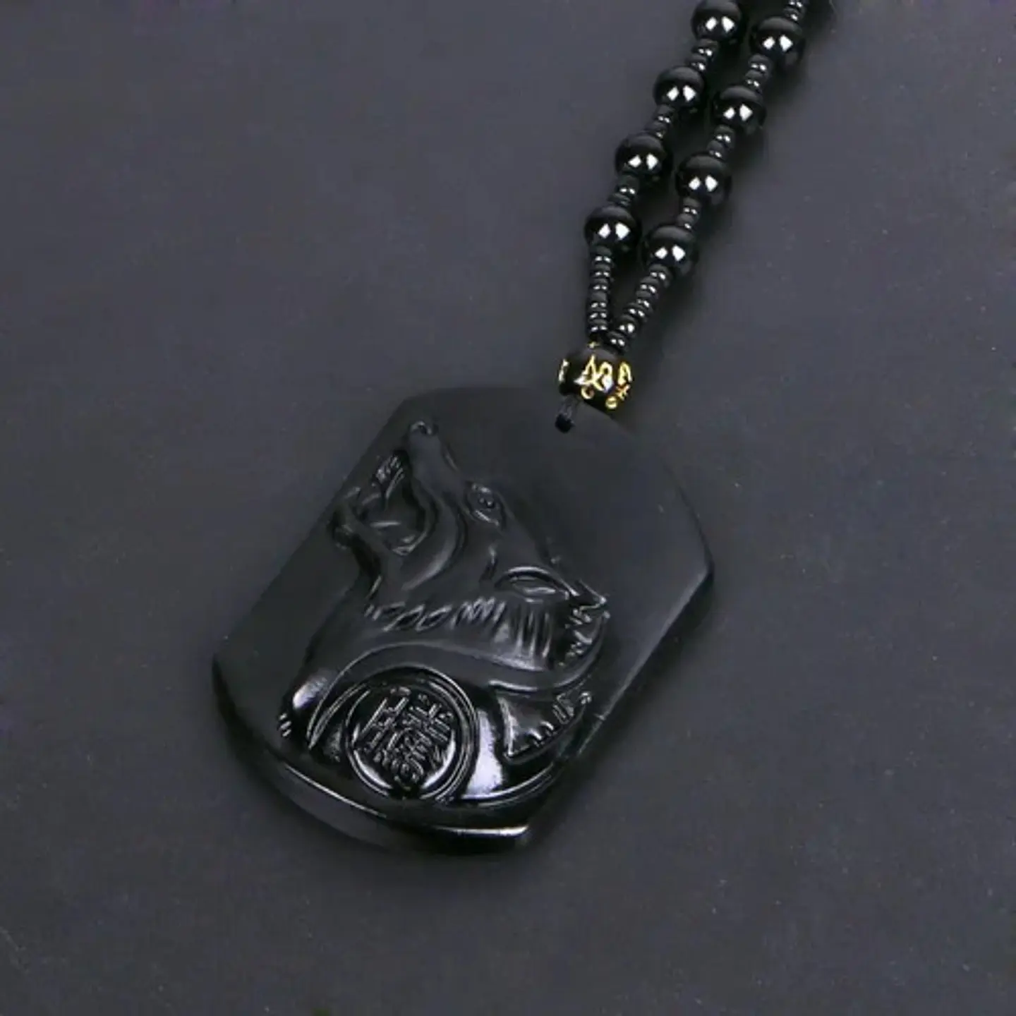 Collar Piedra Obsidiana Lobo Vikingo Amuleto Hombre Mujer   4