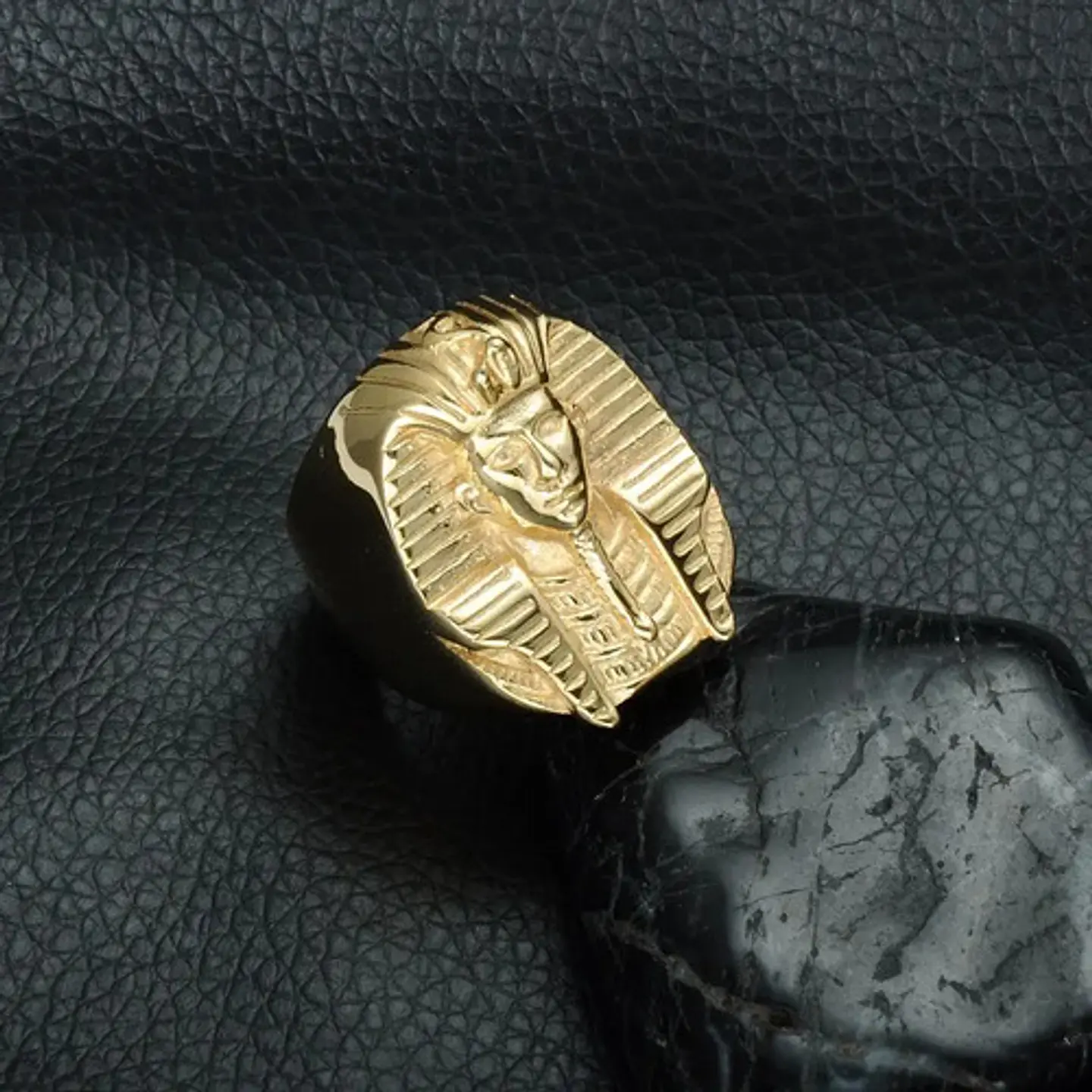Anillo Egipcio Faraón Acero Inoxidable Color Oro Para Hombre 4