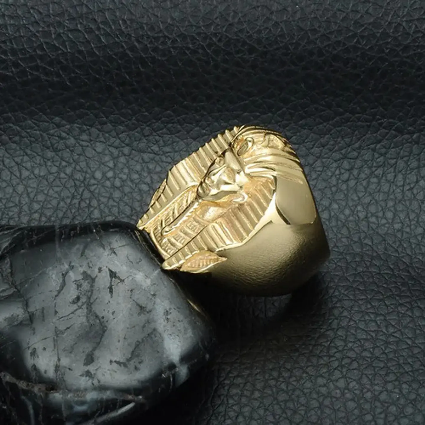 Anillo Egipcio Faraón Acero Inoxidable Color Oro Para Hombre 5