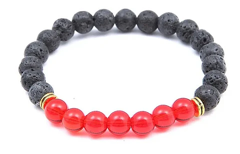 Pulsera Manilla Brazalete Piedras Rojas Volcánicas Hombre