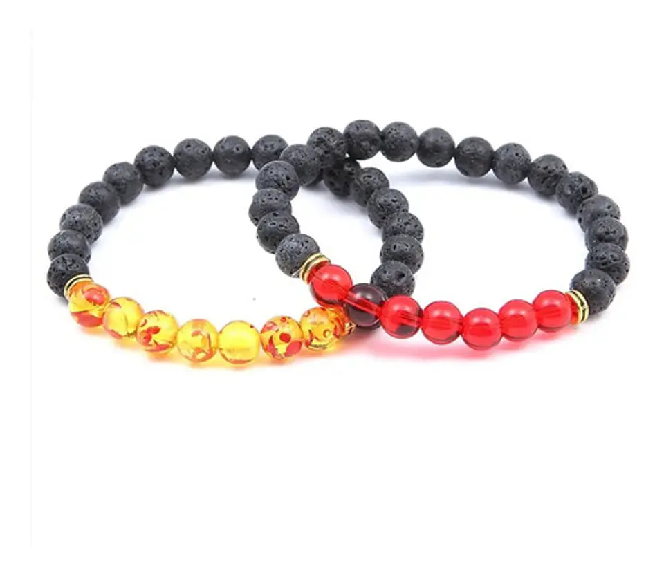 Pulsera Manilla Brazalete Piedras Rojas Volcánicas Hombre 7