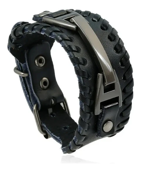 Brazalete De Cuero Para Hombre Negro Pulsera Punk Para Mujer