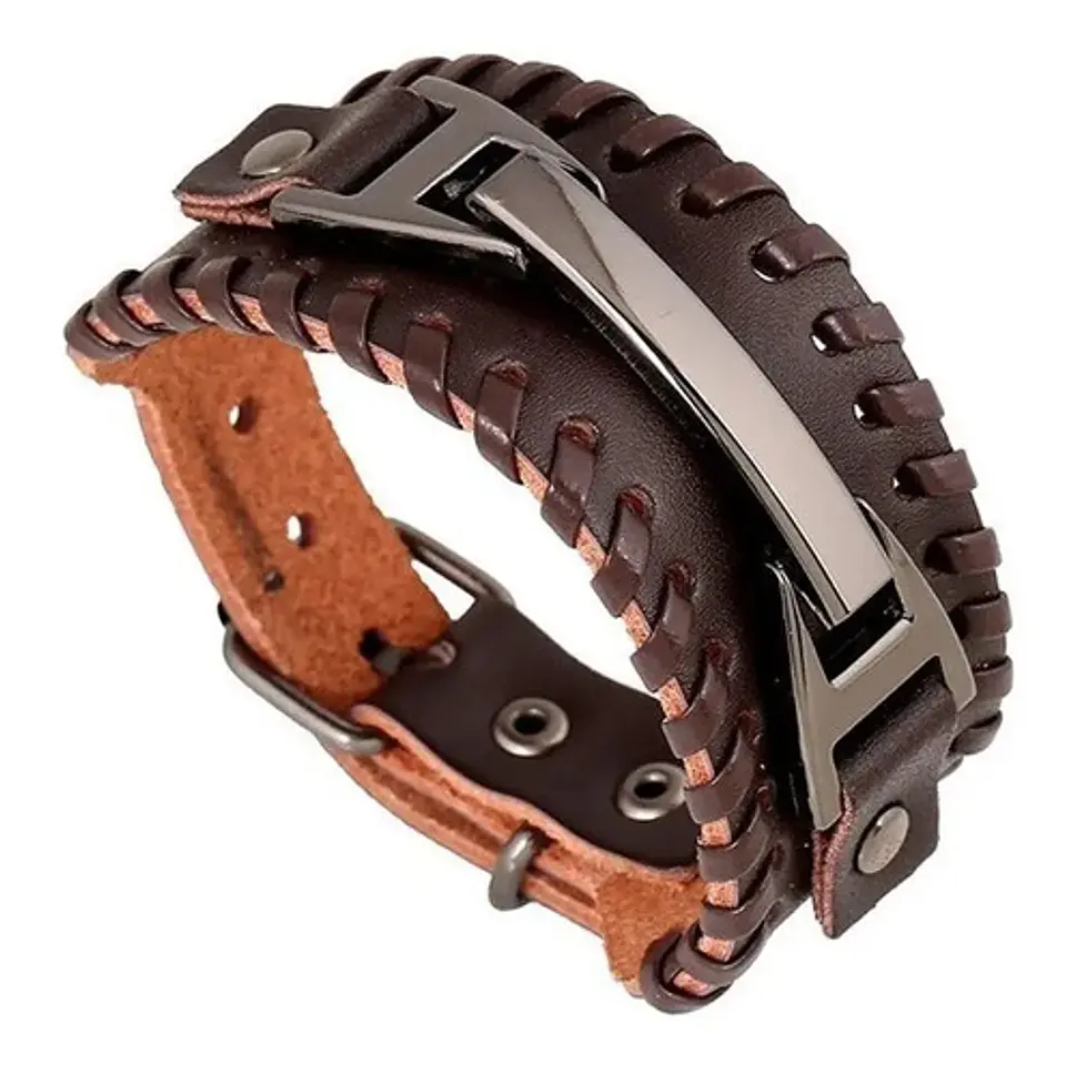 Brazalete De Cuero Para Hombre Negro Pulsera Punk Para Mujer 4