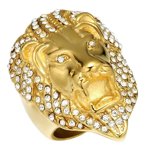 Anillo Color Oro León Piedras Acero Inoxidable Para Hombre