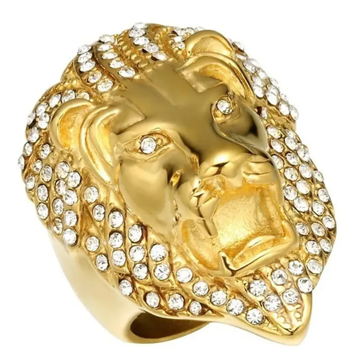 Anillo Color Oro León Piedras Acero Inoxidable Para Hombre 1