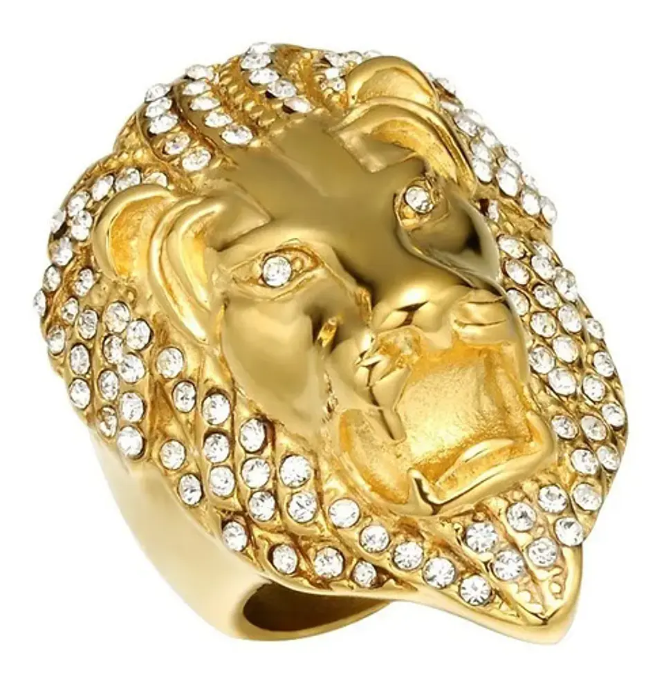 Anillo Color Oro León Piedras Acero Inoxidable Para Hombre 1