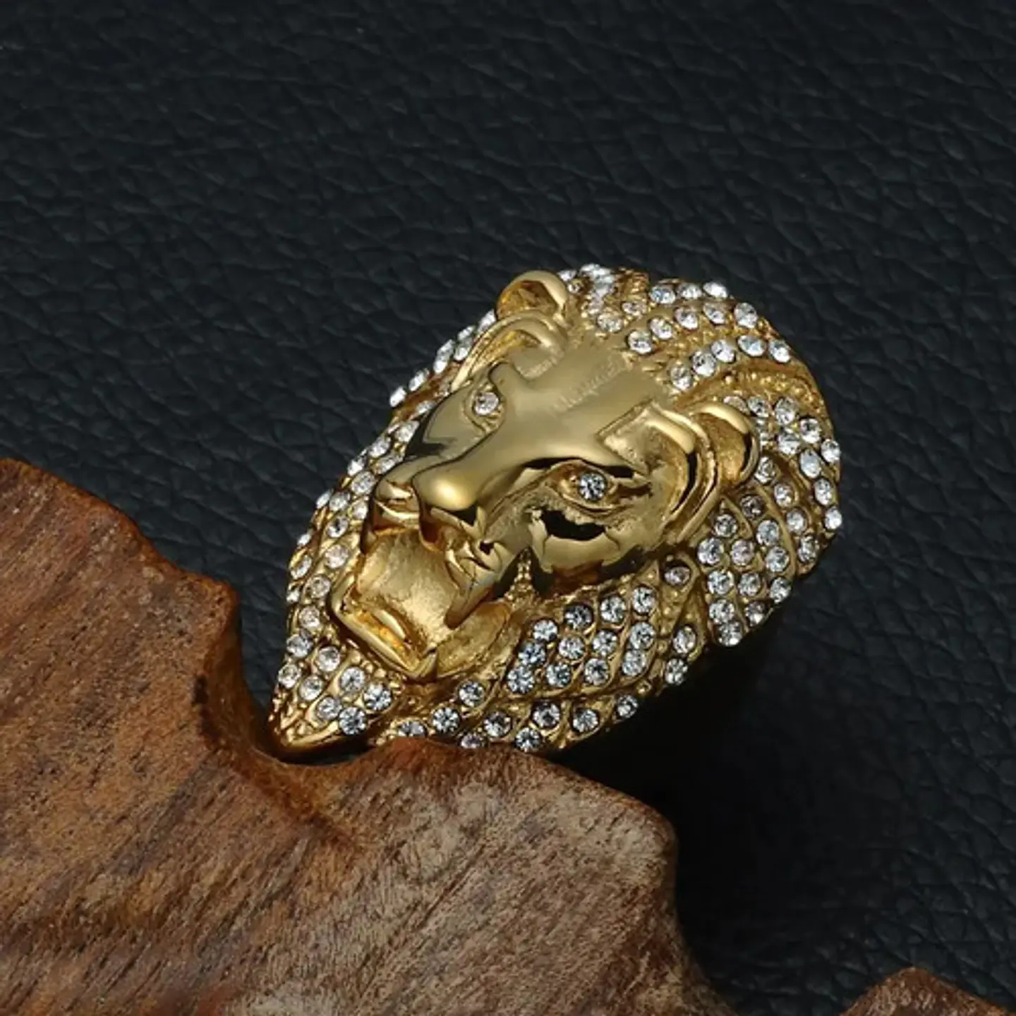 Anillo Color Oro León Piedras Acero Inoxidable Para Hombre 3