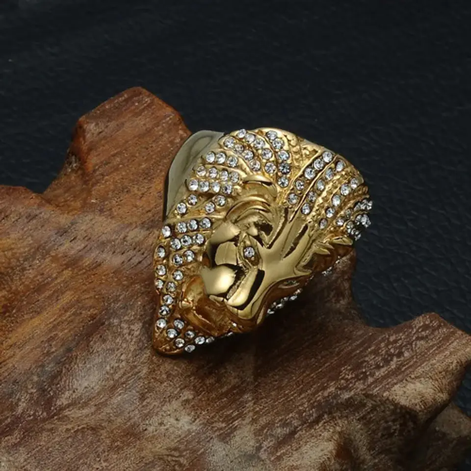 Anillo Color Oro León Piedras Acero Inoxidable Para Hombre 4