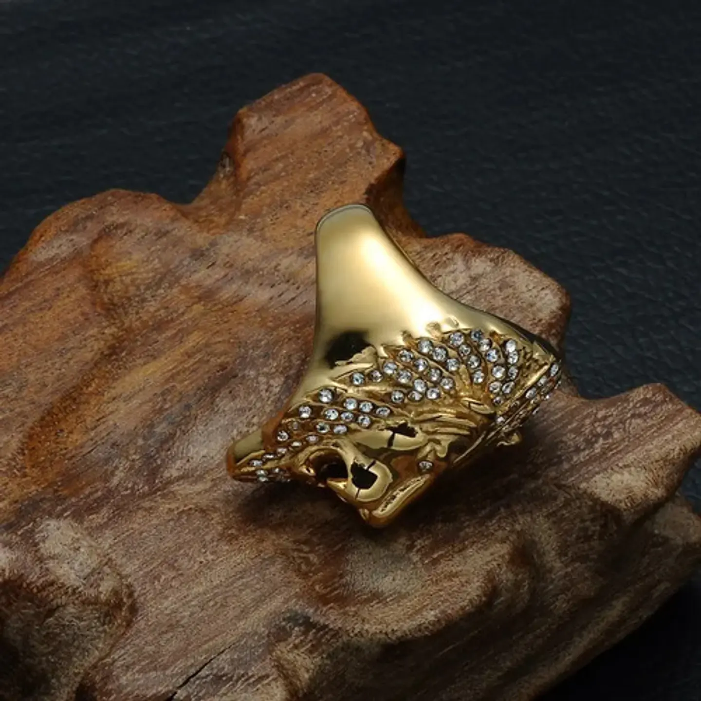 Anillo Color Oro León Piedras Acero Inoxidable Para Hombre 5