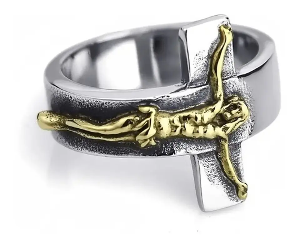 Anillo Jesus Cruz Color Plata Acero Inoxidable Para Hombre 3