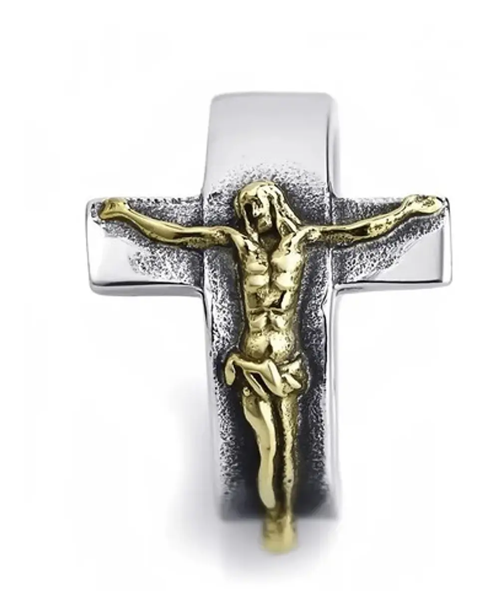 Anillo Jesus Cruz Color Plata Acero Inoxidable Para Hombre 4