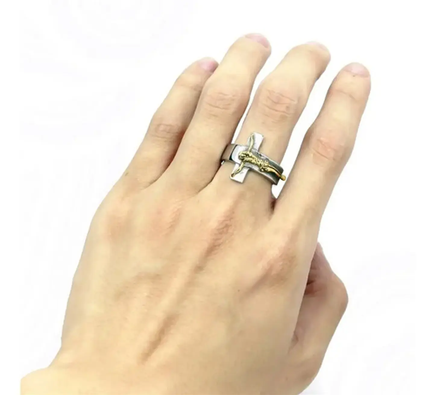 Anillo Jesus Cruz Color Plata Acero Inoxidable Para Hombre 5