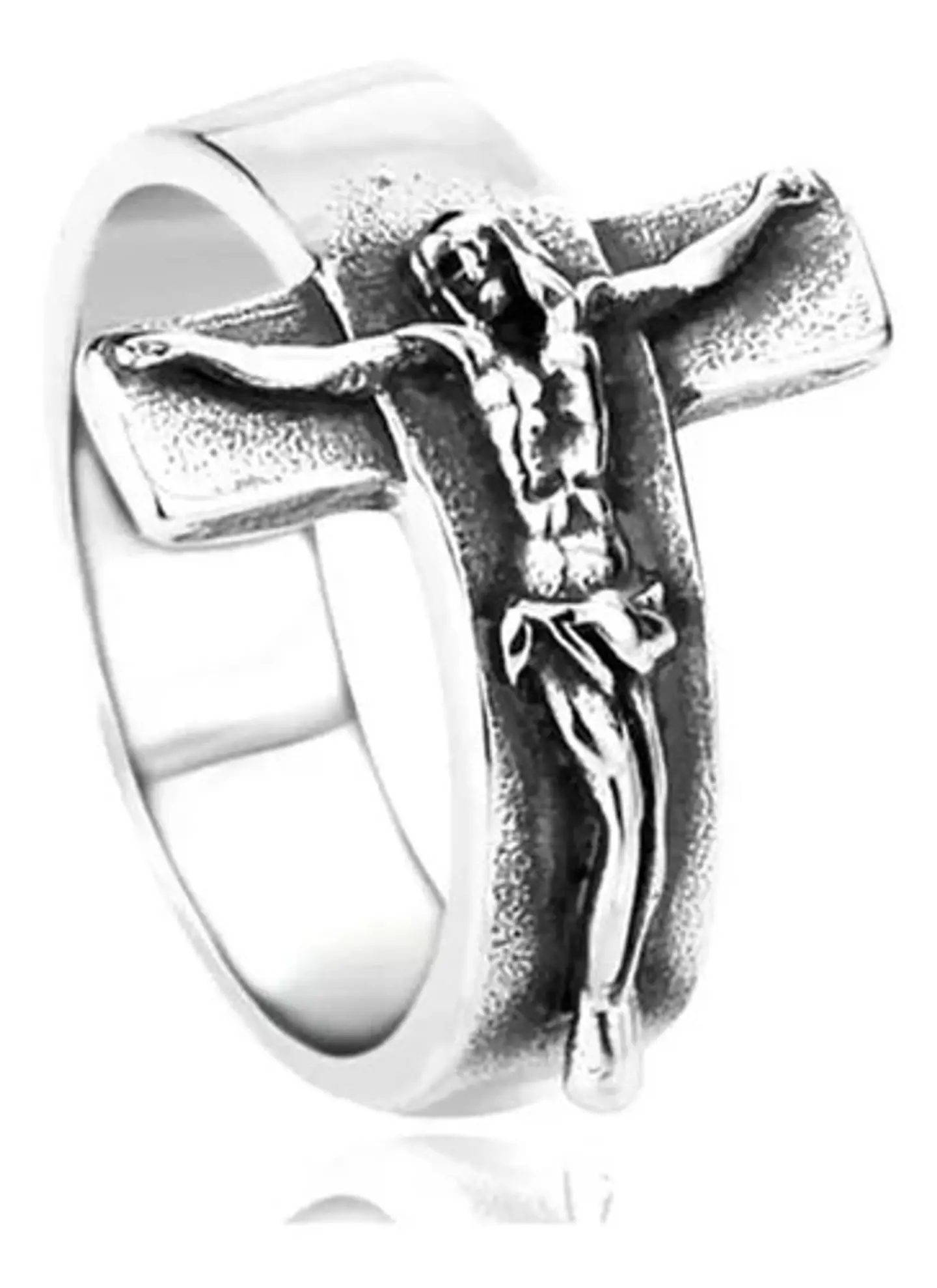 Anillo Jesus Cruz Color Plata Acero Inoxidable Para Hombre 7