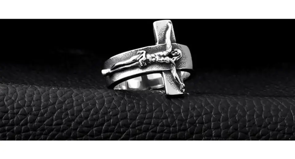 Anillo Jesus Cruz Color Plata Acero Inoxidable Para Hombre 9
