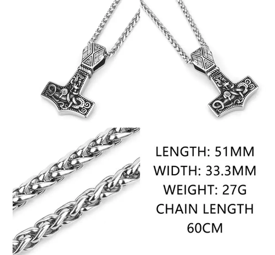 Collar Colgante Vikingo Martillo Mjolnir Amuleto Para Hombre 2