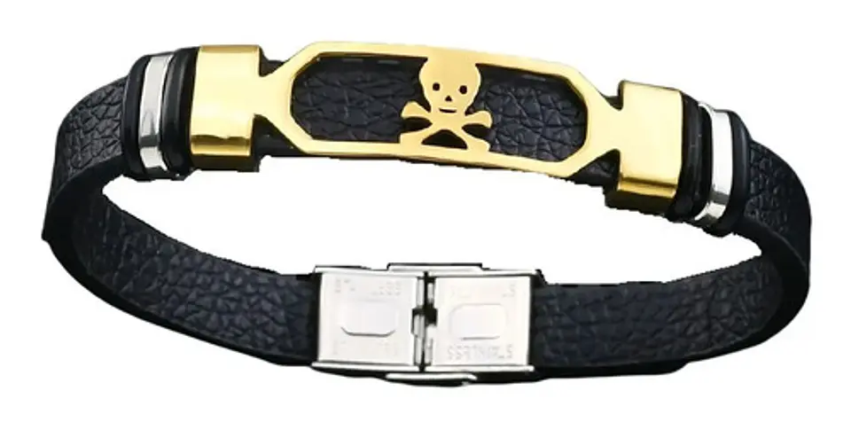 Pulsera Brazalete Cuero Cráneo Skull Acero Inoxidable Hombre 5