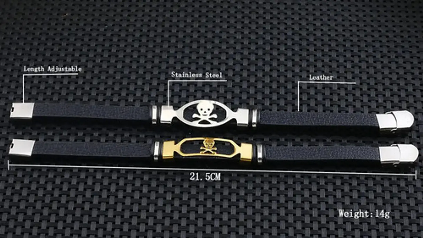 Pulsera Brazalete Cuero Cráneo Skull Acero Inoxidable Hombre 7