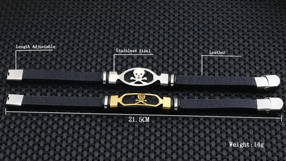 Pulsera Brazalete Cuero Cráneo Skull Acero Inoxidable Hombre 7