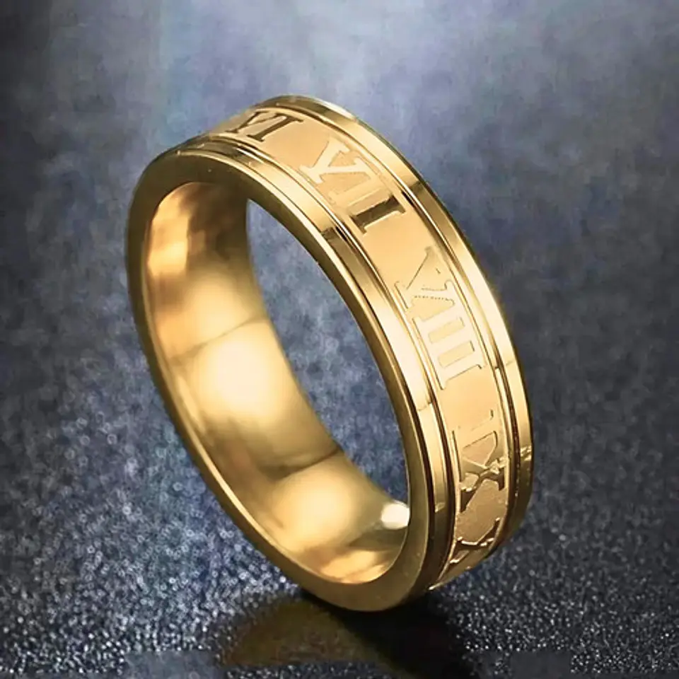 Anillo Argolla Anillo Numeros Romano Acero Inoxidable Hombre 4