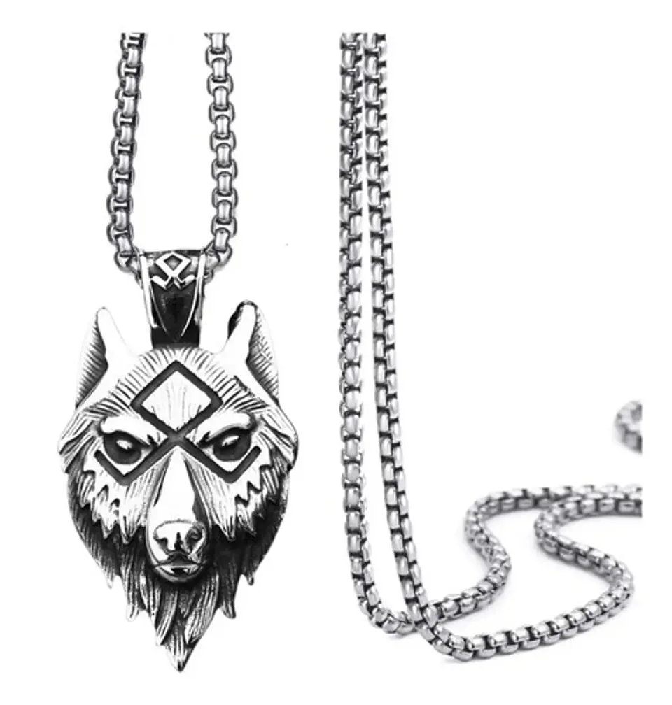Collar Cabeza Colgante Lobo Nórdico Vikingo Salvaje Hombre 1