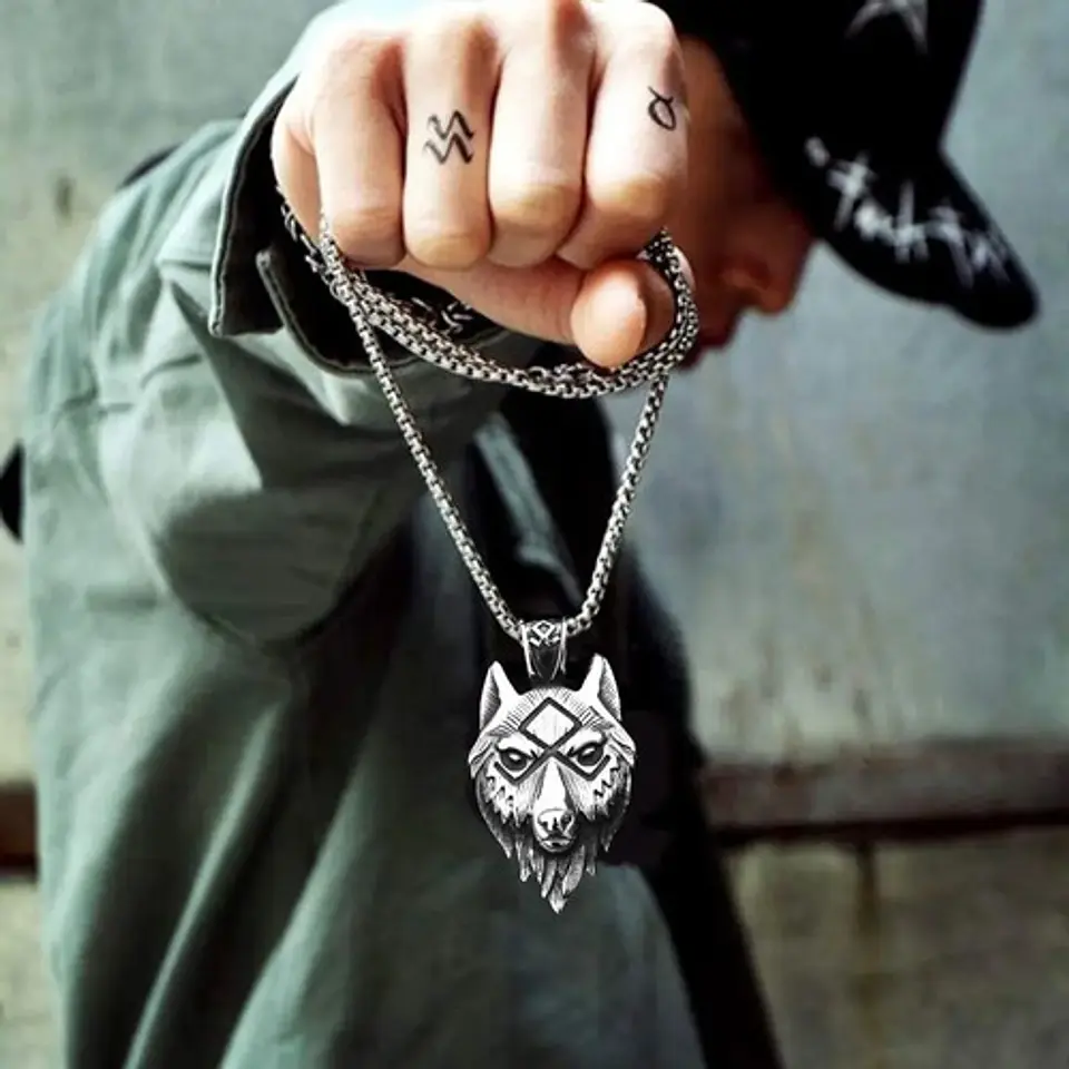 Collar Cabeza Colgante Lobo Nórdico Vikingo Salvaje Hombre 3