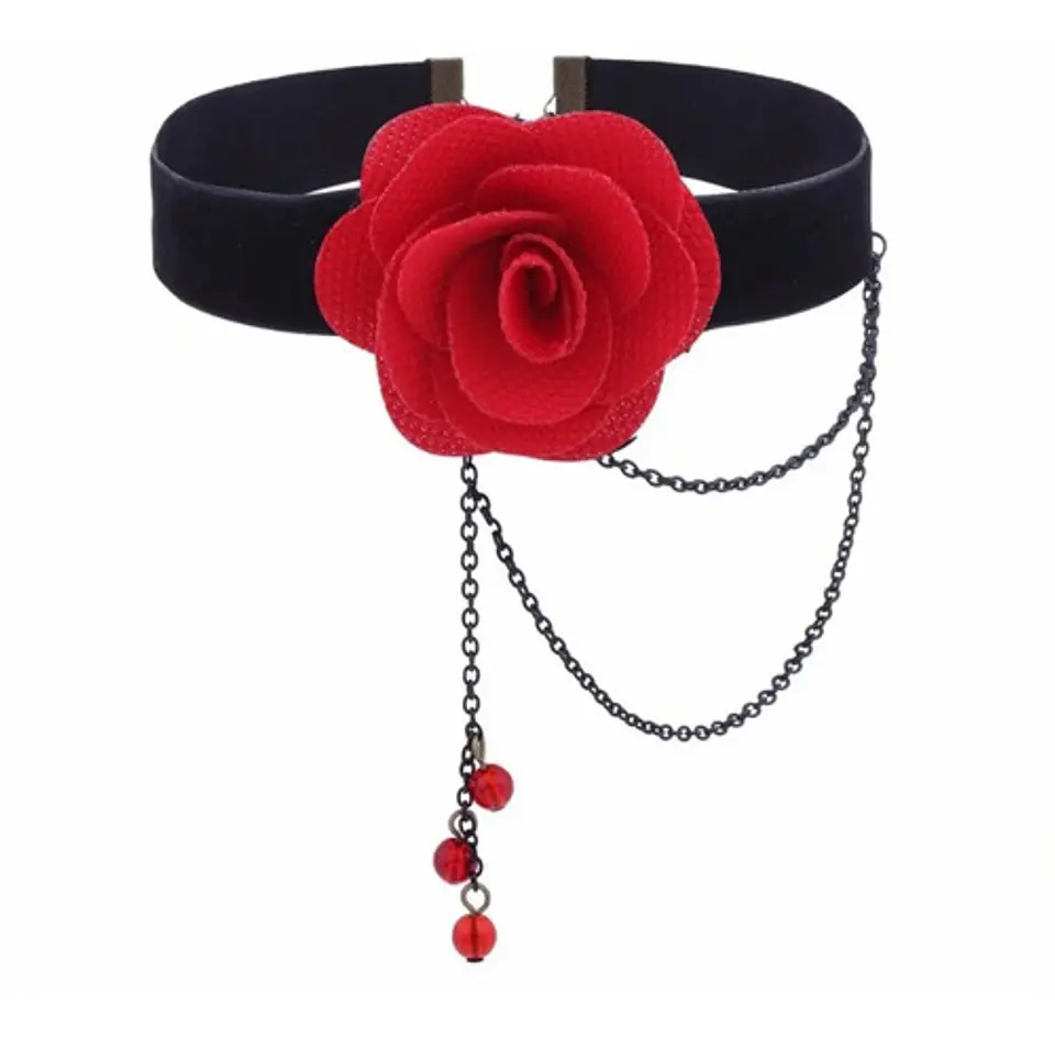 Choker Gargantilla Collar Encaje Rosa Gotas Gótico Mujer 1
