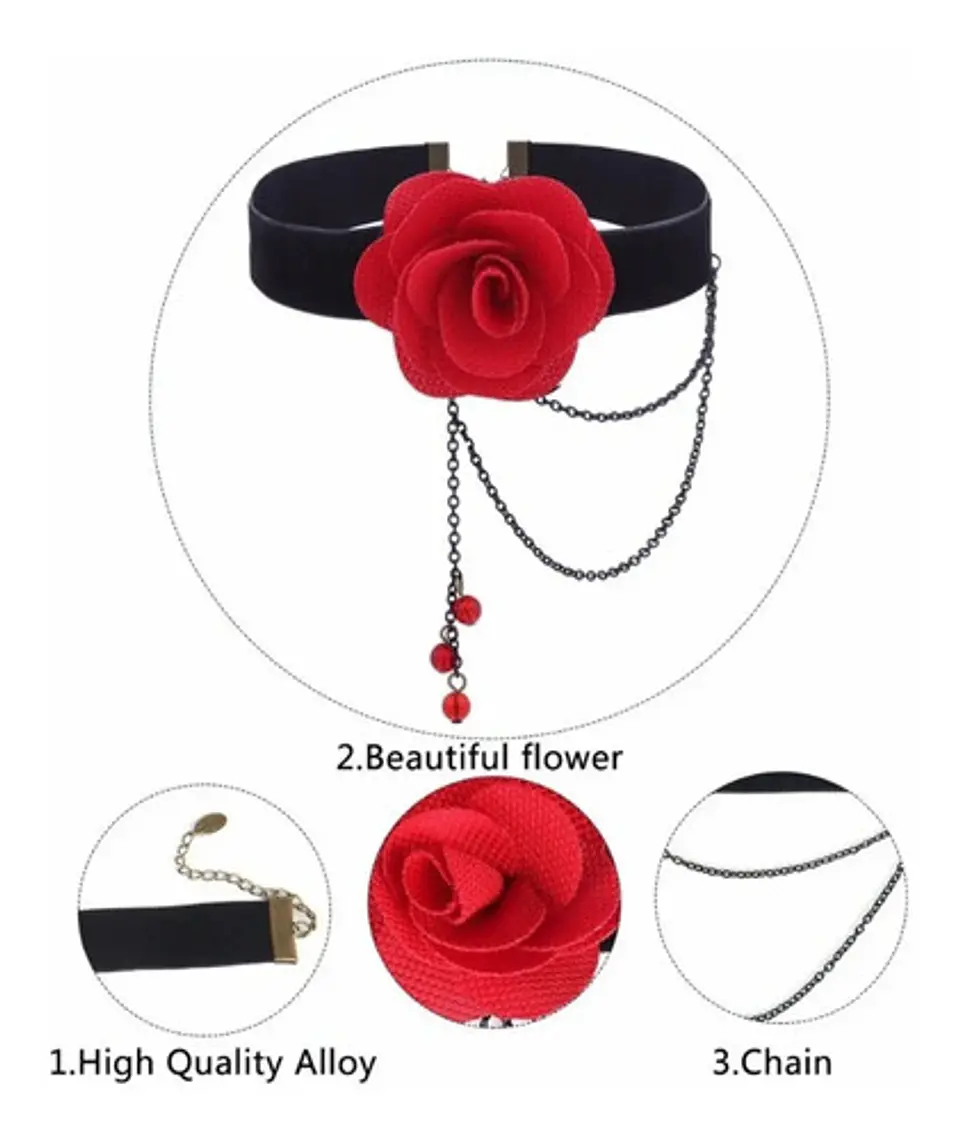 Choker Gargantilla Collar Encaje Rosa Gotas Gótico Mujer 9