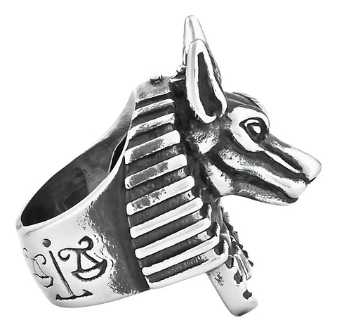 Anillo Acero Inoxidable Anubis Egipcio Color Plata Hombre